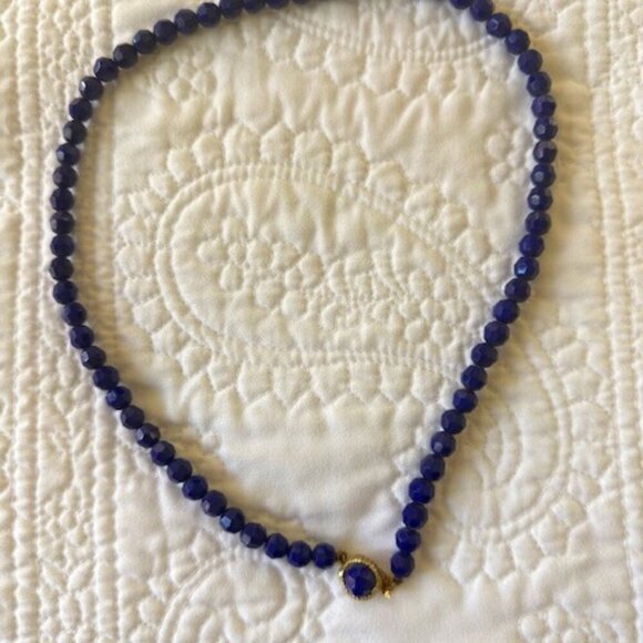 Vintage Czech Pressed Lapis Glass Necklace - Picture 1 of 5